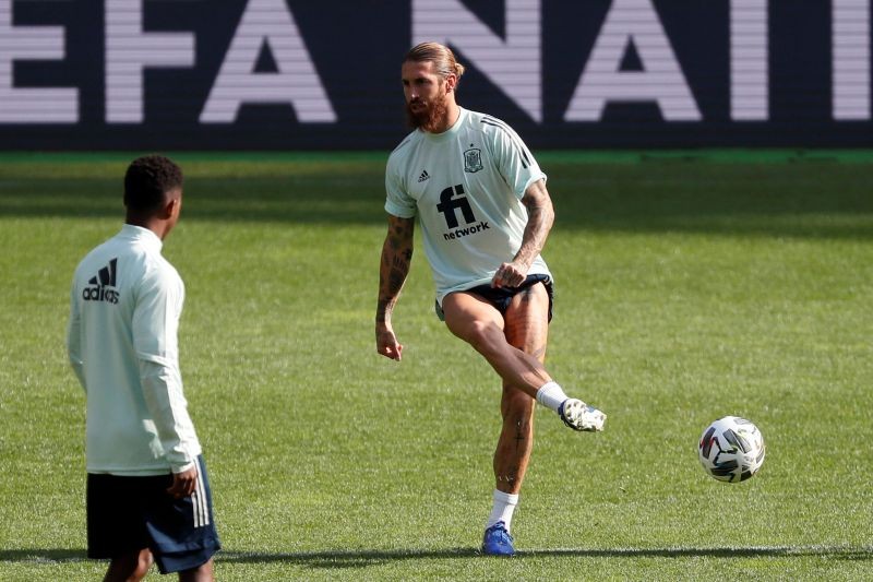 Spain's Sergio Ramos during training REUTERS/Gleb Garanich
