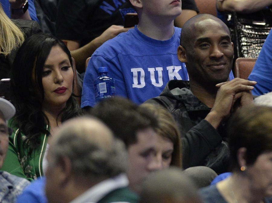 March 24, 2016; Anaheim, CA, USA; Los Angeles Lakers player Kobe Bryant and wife Vanessa Bryant in attendance as the Duke Blue Devils play against Oregon Ducks during the first half of the semifinal game in the West regional of the NCAA Tournament at Honda Center. Mandatory Credit: Richard Mackson-USA TODAY Sports / Reuters/ Picture Supplied by Action Images/Files