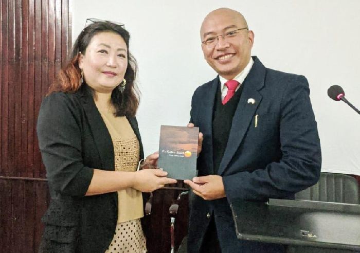 Tiala Sangtam Neihu with Zakiebeituo Metha, Pastor of Immanuel Baptist Church, Kohima during the release of her book ‘The Yellow Sunset’ held on October 6.