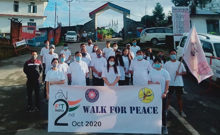 Dignitaries and NSS volunteers during the observance of Fit India plogging run in Kohima on October 2. (Morung Photo)