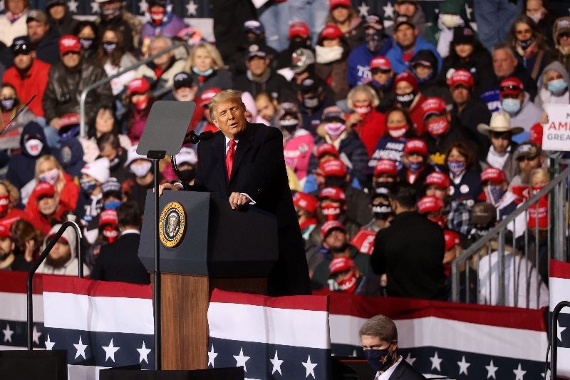 U.S. President Donald Trump holds a campaign rally at John Murtha Johnstown-Cambria County Airport in Johnstown, Pennsylvania, U.S. October 13, 2020. REUTERS/Jonathan Ernst