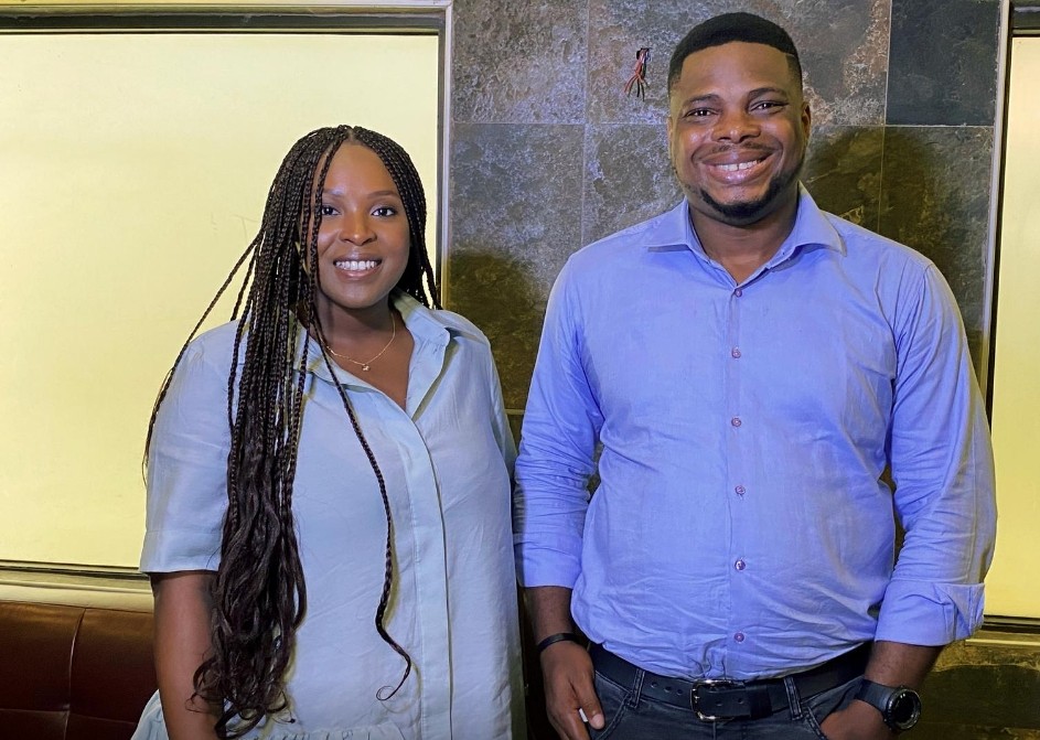 Temidayo Makanjuola and James Amuta, co-producers of Oloture film, pose for a picture during an interview with Reuters in Lagos, Nigeria October 8, 2020. REUTERS/Seun Sanni