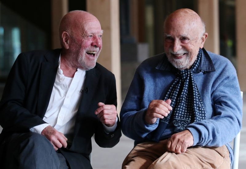 Belgian artist Koenraad Tinel, 86, the son of a Flemish nationalist and Nazi sympathiser and a Belgian lawyer and jazz pianist Simon Gronowski, 89, a Jewish survivor of the Holocaust during the Second World War, react during their meeting after they became close friends a few years ago, in Brussels, Belgium on October 21, 2020. (REUTERS Photo)