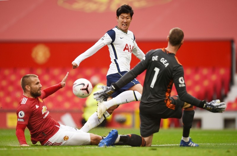 Soccer Football - Premier League - Manchester United v Tottenham Hotspur - Old Trafford, Manchester, Britain - October 4, 2020 Tottenham Hotspur's Son Heung-min scores their second goal Pool via REUTERS/Oli Scarff