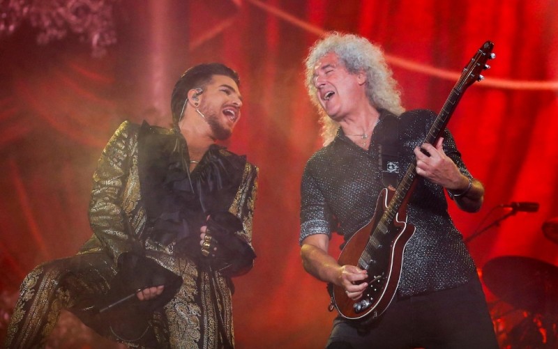 FILE PHOTO: Adam Lambert (L) and Brian May of Queen perform onstage at the 2019 Global Citizen Festival at Central Park in New York, U.S., September 28, 2019. REUTERS/Eduardo Munoz