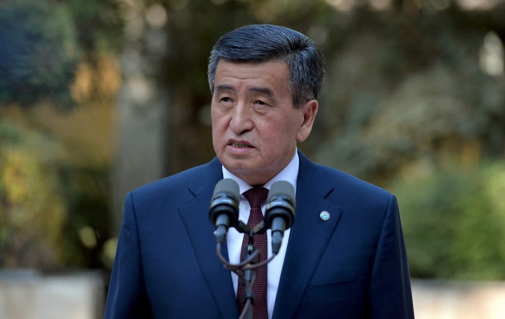 FILE PHOTO - Kyrgyzstan's President Sooronbai Jeenbekov speaks after a vote at a parliamentary elections in Bishkek, Kyrgyzstan October 4, 2020. Sultan Dosaliev/Kyrgyz Presidential Press Service/Handout via REUTERS/File Picture