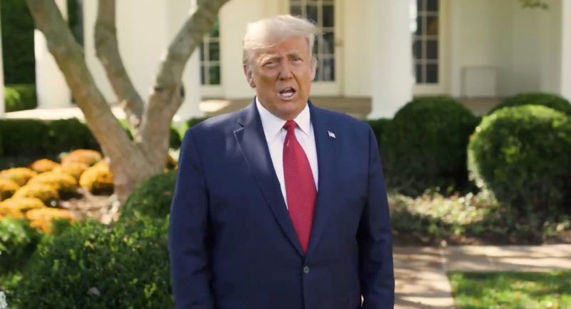 U.S. President Donald Trump makes an announcement about his treatment for coronavirus disease (COVID-19), in Washington, U.S., in this still image taken from video, October 7, 2020. (REUTERS File Photo)