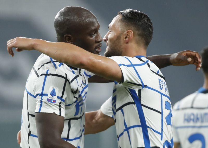 Inter Milan’s Danilo D'Ambrosio celebrates scoring their second goal with Romelu Lukaku REUTERS/Alessandro Garofalo