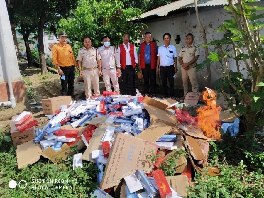 Illegally imported packets of cigarettes being destroyed on October 17.