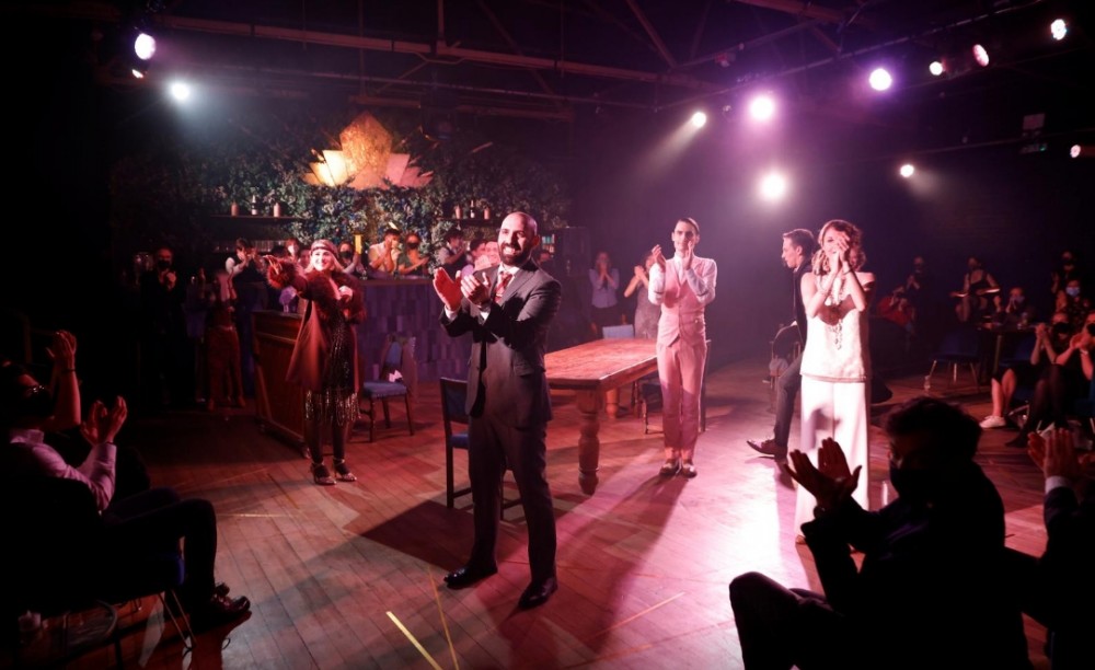 Actors react at the end of the show after the reopening of the Great Gatsby in London's West End, amid the outbreak of coronavirus disease (COVID-19) in London, Britain, October 22, 2020. REUTERS/John Sibley