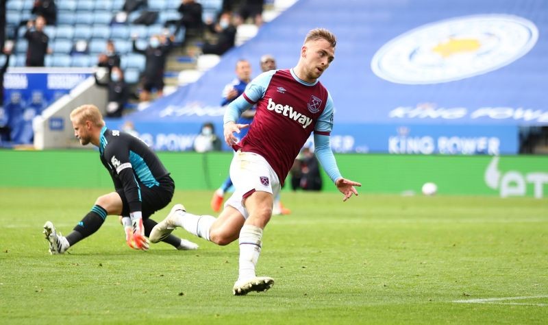 West Ham United's Jarrod Bowen celebrates scoring their third goal Pool via REUTERS/Marc Atkins