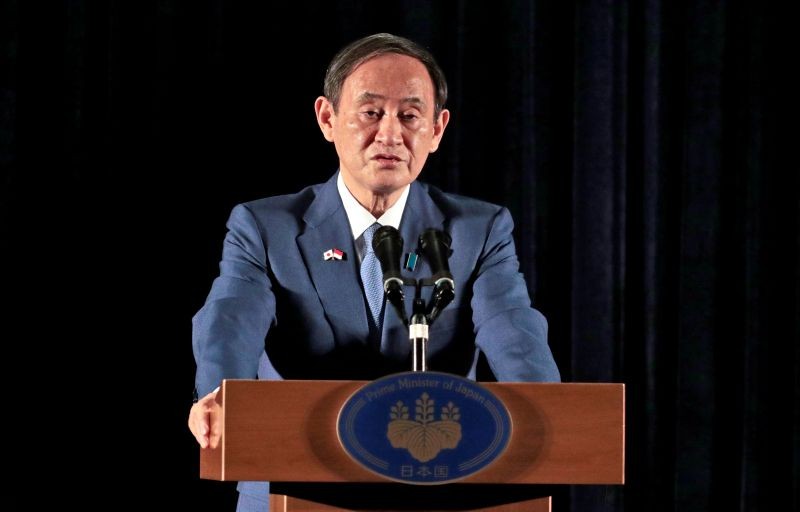 Japanese Prime Minister Yoshihide Suga speaks to the media during a press conference in Jakarta, Indonesia, October 21, 2020. (REUTERS Photo)
