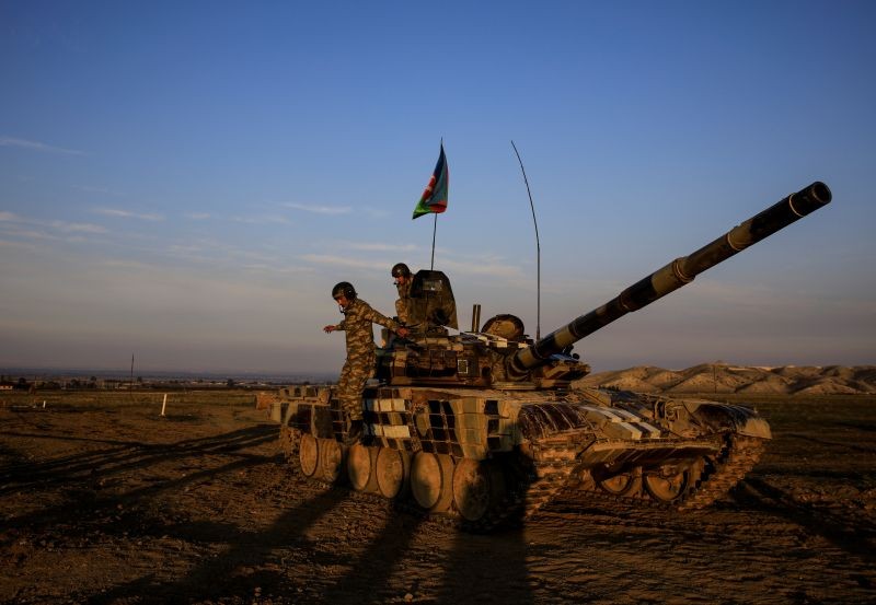 Azerbaijani soldiers who are civilians recalled for duty attend a training at a military training and deployment center near the city of Ganja, Azerbaijan October 23, 2020. (REUTERS Photo)