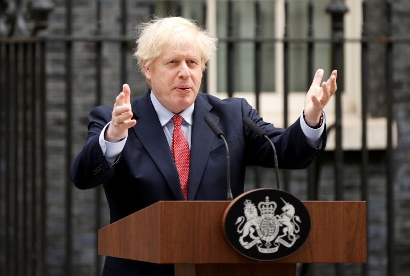 Britain's Prime Minister Boris Johnson speaks outside Downing Street after recovering from the coronavirus disease (COVID-19), London, Britain on April 27, 2020. (REUTERS File Photo)