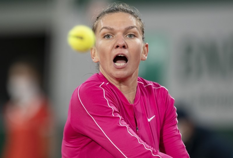 Simona Halep (ROU) in action during her match against Iga Swiatek (POL) on day eight at Stade Roland Garros. Mandatory Credit: Susan Mullane-USA TODAY Sports
