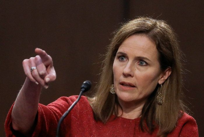 U.S. Supreme Court nominee Judge Amy Coney Barrett testifies during her U.S. Senate Judiciary Committee confirmation hearing on Capitol Hill in Washington, U.S., October 13, 2020. REUTERS/Leah Millis/Pool