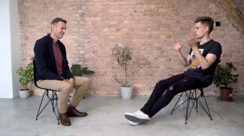 Russian opposition politician Alexei Navalny attends an interview with prominent Russian YouTube blogger Yury Dud, in Berlin, Germany, in this still image taken from a handout video released on October 6, 2020. (REUTERS Photo)