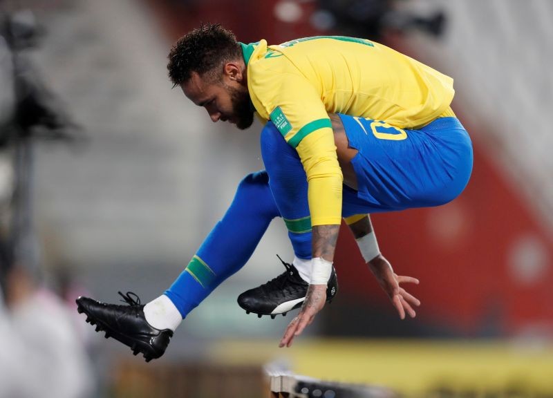 Brazil's Neymar celebrates scoring their third goal Paolo Aguilar/Pool via REUTERS