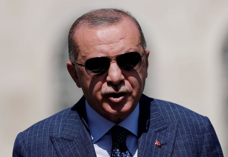Turkish President Tayyip Erdogan talks to the media after attending Friday prayers in Istanbul, Turkey on August 7, 2020. (REUTERS File Photo)