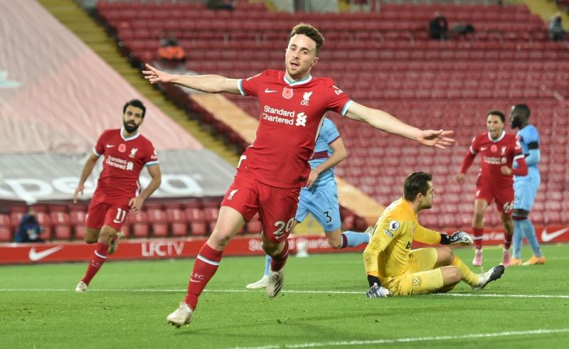 Liverpool's Diogo Jota celebrates scoring their second goal Pool via REUTERS/Peter Powell