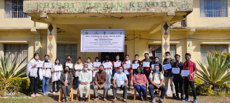 16 rural youths participants with the officials during the valedictory function of the one week Skill Training of Rural Youth (STRY) programme held in Mon. 