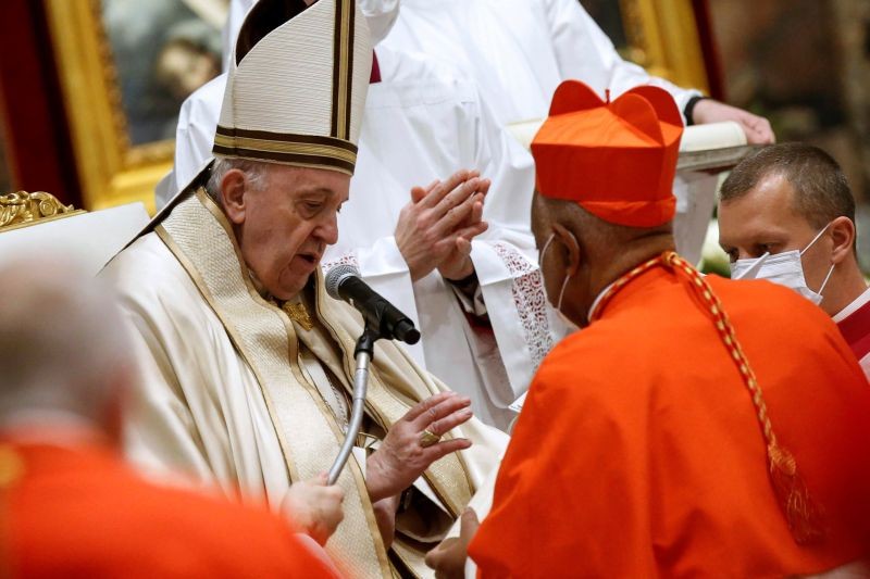 Wilton D. Gregory receives his biretta as he is appointed cardinal by Pope Francis, during a consistory ceremony at St. Peter's Basilica at the Vatican, November 28, 2020. Fabio Frustaci/Pool via REUTERS