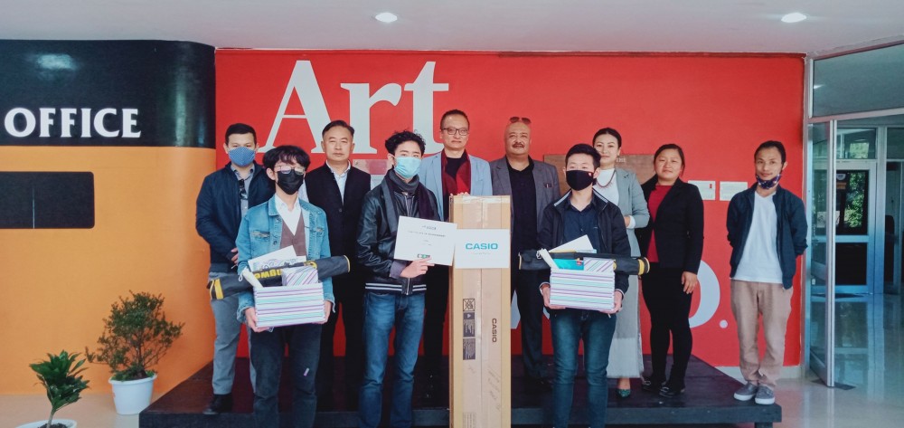 Theja Meru and others with the winners during the prize distribution ceremony of virtual Mozart Piano Competition held at RCEMPA, Jotsoma on November 11. (Morung Photo)