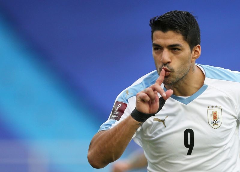 Uruguay's Luis Suarez celebrates scoring their second goal REUTERS/Luisa Gonzalez