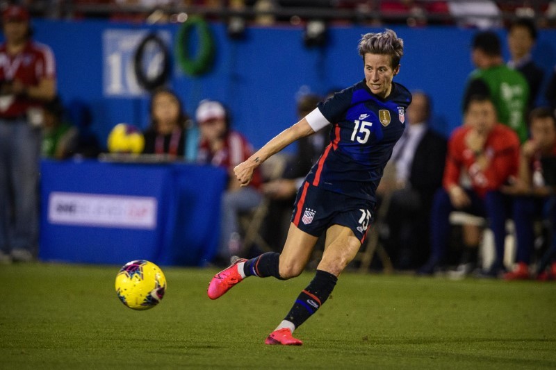 United States forward Megan Rapinoe (15) passes the ball during the 2020 She Believes Cup soccer series against Japan at Toyota Stadium. Jerome Miron-USA TODAY Sports/Files