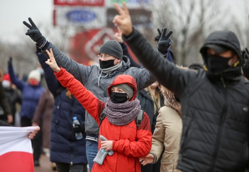 Belarusian opposition supporters attend a rally to reject the presidential election results in Minsk, Belarus November 22, 2020. (REUTERS Photo)