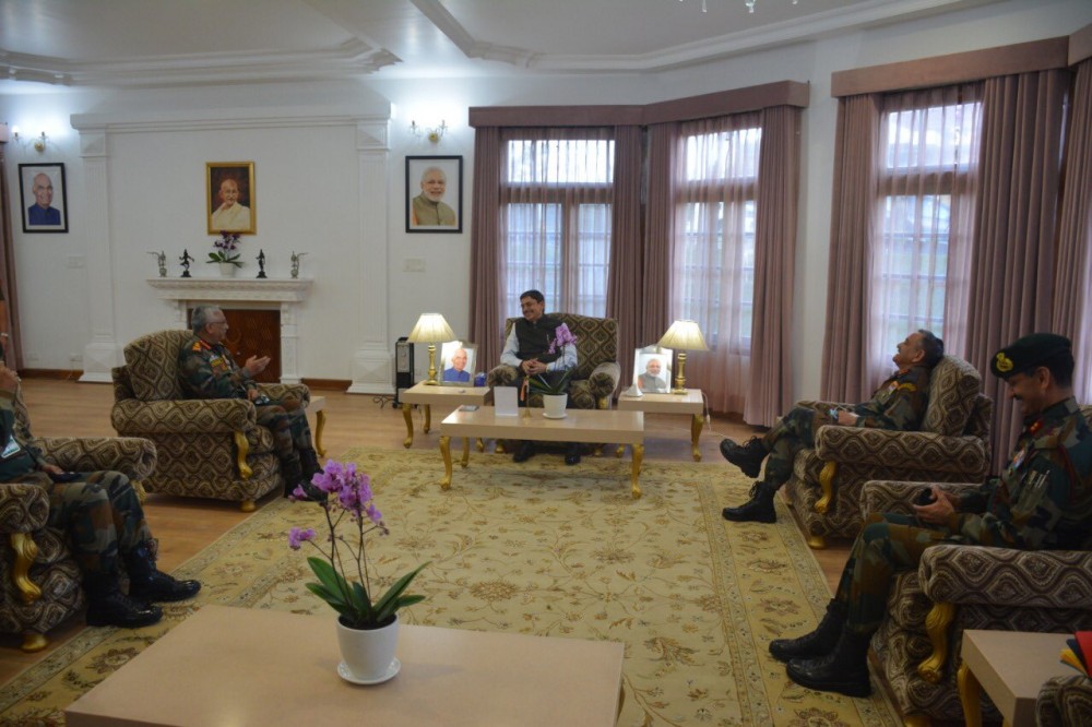 Chief of Army Staff, General Manoj Mukund Naravane and others during their meeting with the Governor of Nagaland, RN Ravi at Raj Bhavan, Kohima on November 24.  (Photo Courtesy:  @RajBhavanKohima / Twitter)