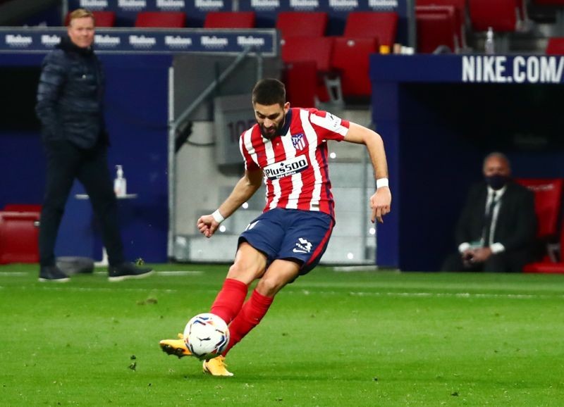 Atletico Madrid's Yannick Carrasco scores their first goal REUTERS/Sergio Perez