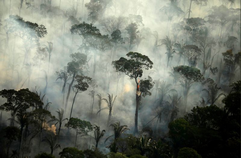 Smoke billows during a fire in an area of the Amazon rainforest near Porto Velho, Rondonia State, Brazil, September 10, 2019. (REUTERS File Photo)
