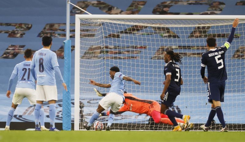 Manchester City's Raheem Sterling scores a disallowed goal REUTERS/Phil Noble