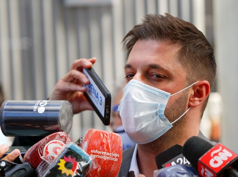 Matias Morla, lawyer of Argentine soccer great Diego Maradona, speaks to the press outside the clinic where Maradona underwent brain surgery, in Olivos, on the outskirts of Buenos Aires, Argentina November 11, 2020. REUTERS/Agustin Marcarian