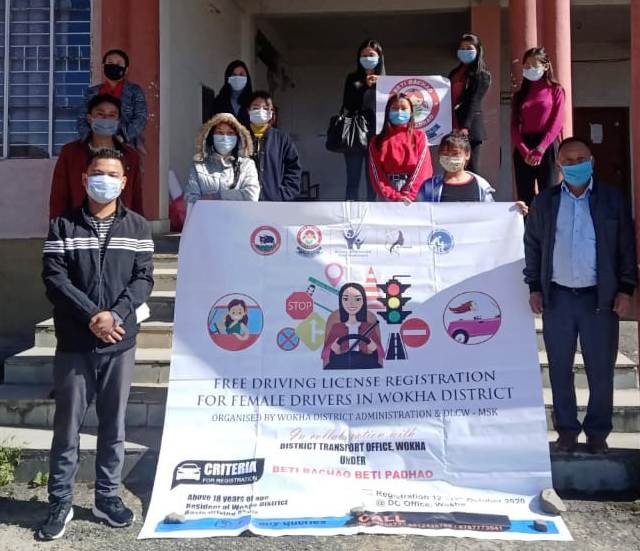 Some of the participants with officials during the free learners driving test and license registration for female drivers held in Wokha from November 25 to 27. (DIPR Photo) 
