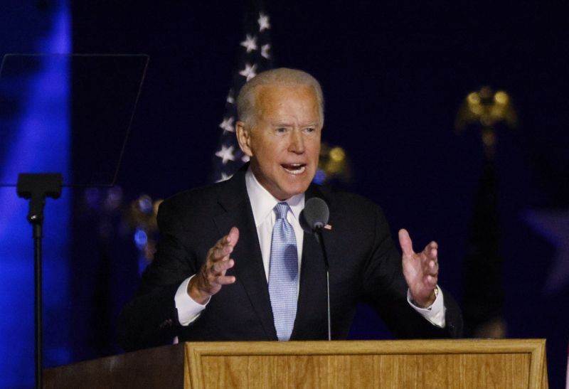 Democratic 2020 U.S. presidential nominee Joe Biden speaks at his election rally, after the news media announced that Biden has won the 2020 U.S. presidential election over President Donald Trump, in Wilmington, Delaware, U.S., November 7, 2020. (REUTERS Photo)
