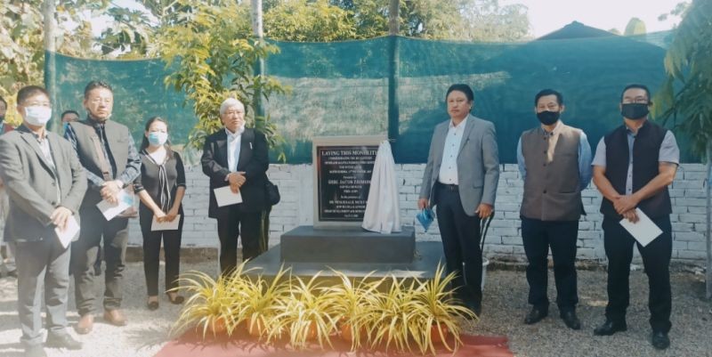 PHED Minister, Jacob Zhimomi and Advisor for Urban Development & Municipal Affairs, Dr Nicky Kire along with at the monolith unveiling ceremony in Niuland town on November 27.