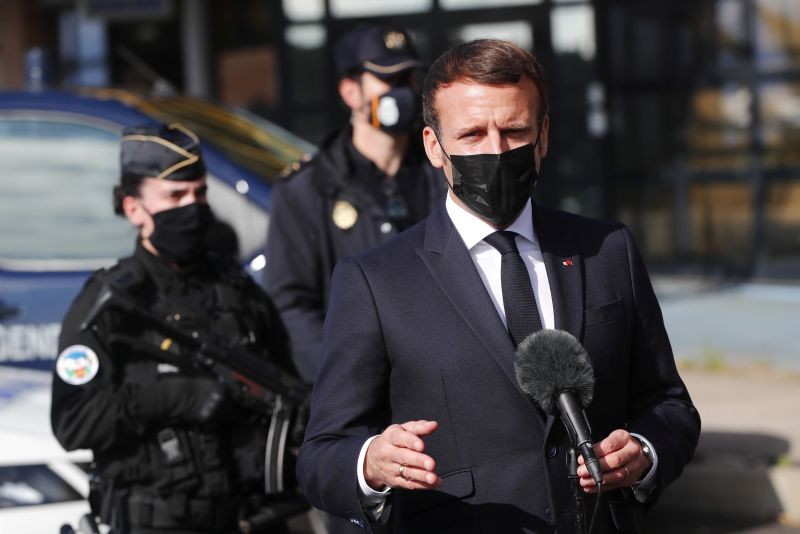 French President Emmanuel Macron speaks to media on strengthening the border controls at the crossing between Spain and France, at Le Perthus, France November 5, 2020. (REUTERS Photo)