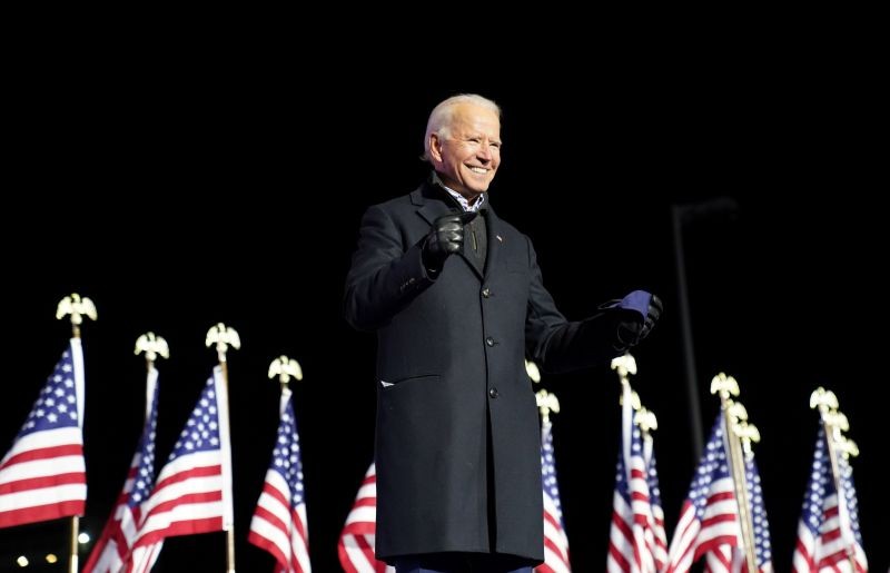 Democratic U.S. presidential nominee and former Vice President Joe Biden smiles during a drive-in campaign rally at Heinz Field in Pittsburgh, Pennsylvania, U.S., November 2, 2020. REUTERS/Kevin Lamarque