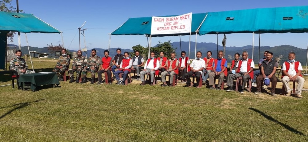Jalukie Battalion of Assam Rifles under the aegis of HQ IGAR (N) organised a Gaon Burah (Village Chiefs) meeting at Tening on November 9. Village chiefs, chairman and secretaries attended the meeting. The various requirements in the village to include development projects, and Do's & Dont's to be followed during COVID-19 pandemic were discussed. A total of 16 GBs attended the meeting. (Photo Courtesy: HQ IGAR N)