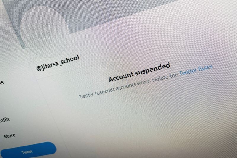 A computer screen shows the suspension of a pro-royalist Twitter account, in Bangkok, Thailand November 29, 2020. (REUTERS Photo)