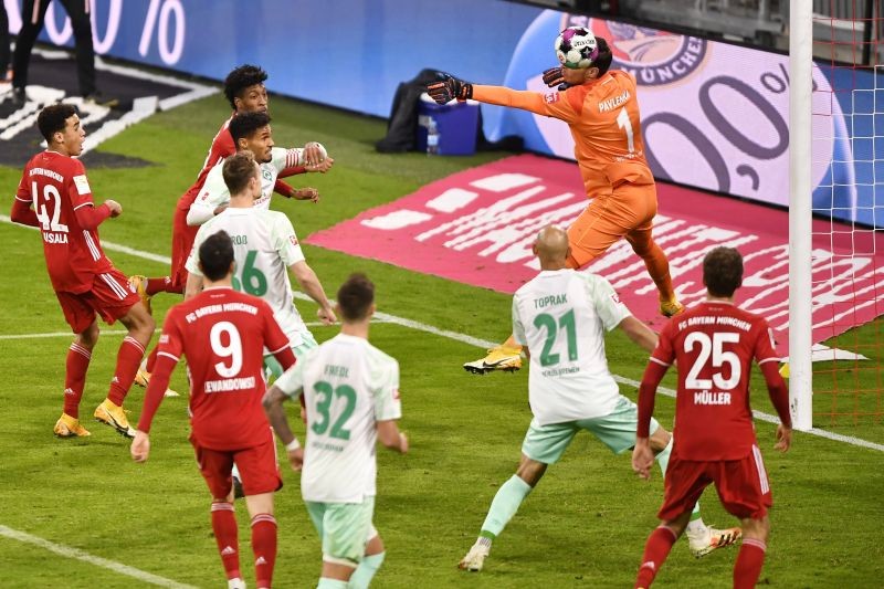 Bayern Munich's Kingsley Coman scores their first goal Pool via REUTERS/Lukas Barth DFL regulations prohibit any use of photographs as image sequences and/or quasi-video.