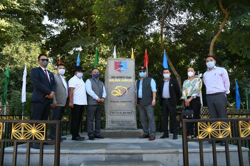 Nagaland DGP, TJ Longkumer ; IGP (Trg & Bdr), Liremo Lotha; IGP (R) Limasunep Jamir; DIG (Trg) Aotemsu; Commissioner of Police, Dimapur, R Tetseo; Commandant, NAPTC  Ben Longkumer; Principal, PTS, Aboli Metha; and Sports Officer, NAPTC, Dibambo Zeliang after the inauguration of the golden jubilee monolith.