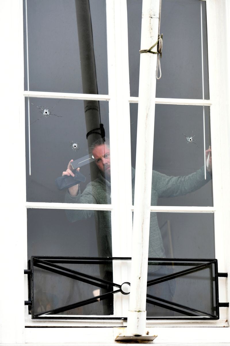 Bullet holes in the window of the Embassy of Saudi Arabia are pictured after unidentified assailants sprayed it with gunfire, in The Hague, Netherlands November 12, 2020. (REUTERS Photo)