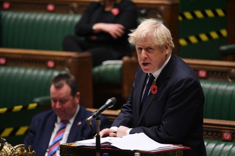 Britain's Prime Minister Boris Johnson speaks during the weekly question-time debate at the House of Commons in London, Britain, November 11, 2020. (REUTERS File Photo)