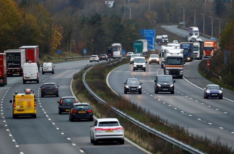 Vehicles on the M56 near Daresbury, as Britain will ban the sale of new petrol and diesel cars and vans from 2030, five years earlier than previously planned, in Cheshire, Britain, November 18, 2020. (REUTERS Photo)