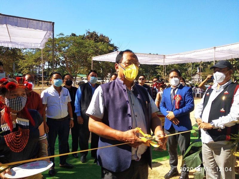 Zhaleo Rio, IAS (Retd) and Advisor, Government of Nagaland cutting the ribbon of the Jubilee Park at Luzheto Village Baptist Church.