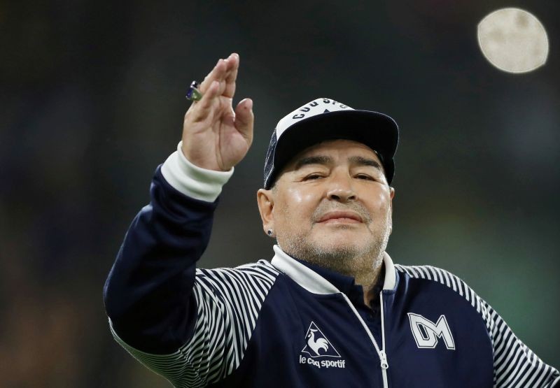 FILE PHOTO: Gimnasia y Esgrima coach Diego Maradona before the match REUTERS/Agustin Marcarian