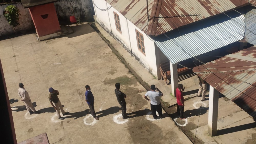 Voters standing in queue to cast their votes for Bye-Election to 60-Pungro-Kiphire (ST) Assembly Constituency at Facilitation Centre, Kiphire through Postal Ballot. (Photo: @DCKiphire/Twitter)